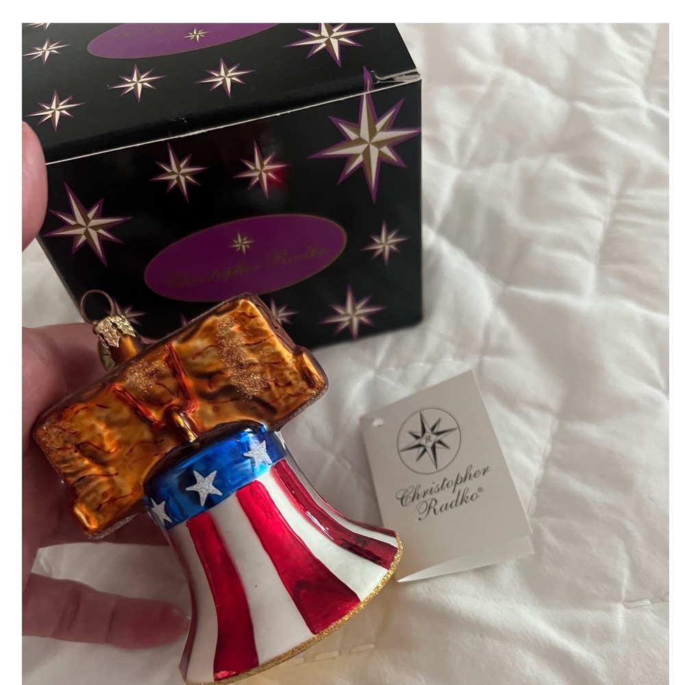 Christopher Radko Freedom Rings Liberty Bell Glass Ornament Patriotic USA Boxed